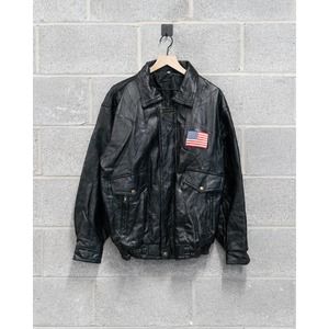 Vintage USA Flag Eagle Leather Jacket - L